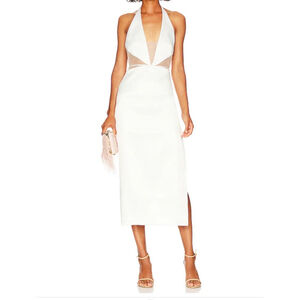 NWT Revolve NBD Small Eliana Sateen Midi Dress White open back halter MSRP $248